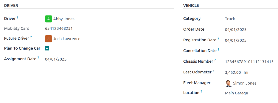 Az új jármű űrlap, amely a járműadó szekciót mutatja.