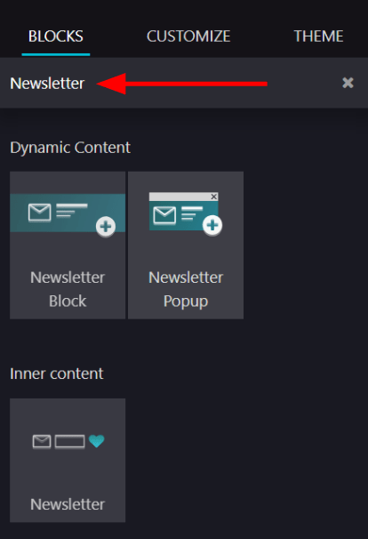 Az Odoo Website alkalmazásban hogyan lehet gyorsan keresni a Newsletter blokkokat.