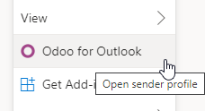 Odoo for Outlook bővítmény gomb