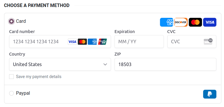 Online fizetési űrlap