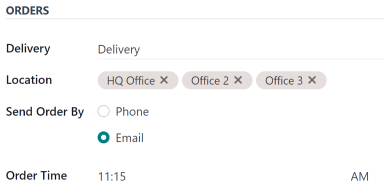 A szállítói űrlap rendelési szekciója, minden mező kitöltve.