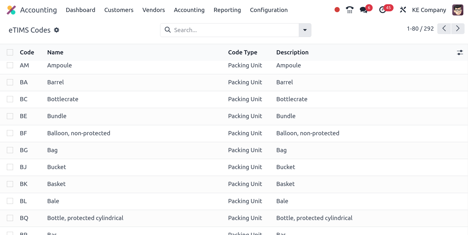 Lekért OSCU kódok listája.