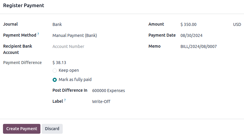 részleges fizetés rögzítése