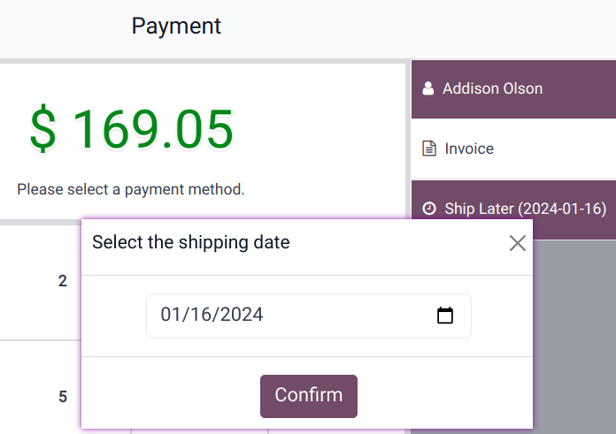 későbbi szállítás kiválasztása a pénztárnál.
