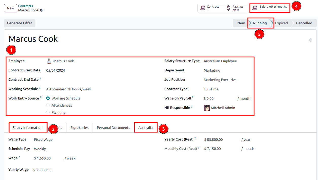 Ajánlott lépések a munkaszerződés létrehozásához.