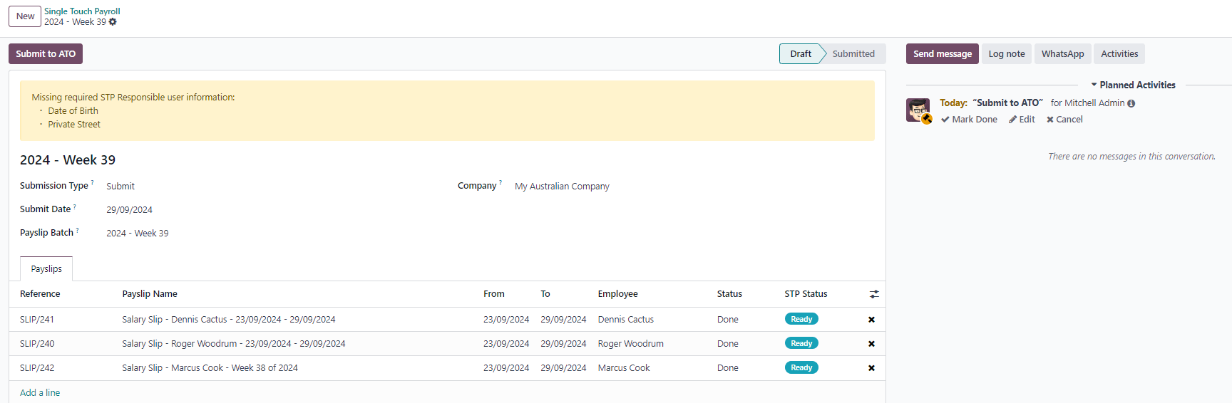 Példa egy vázlat bérjegyzékre.