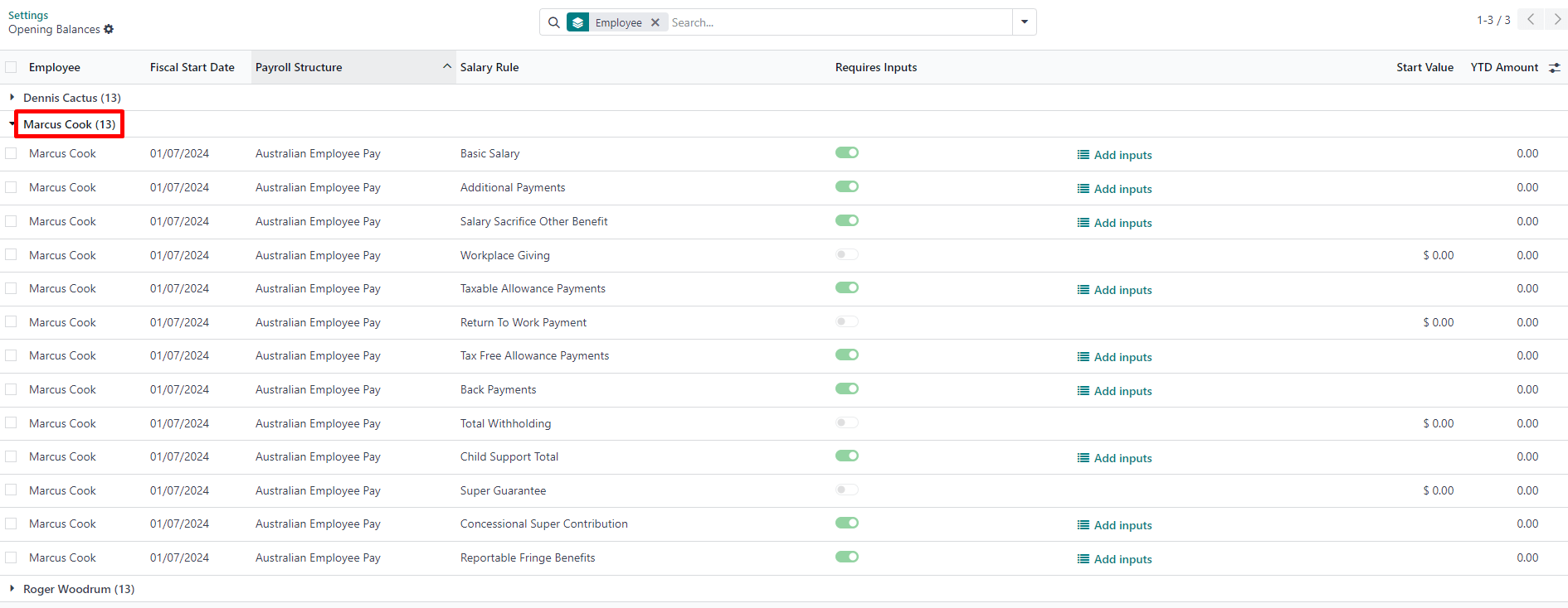 Bérszabályok egy alkalmazottra.
