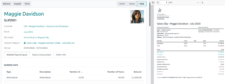 Az új fizetési jegyzéket e-mailben küldik el az alkalmazottnak, és az e-mail megjelenik a csevegőben.