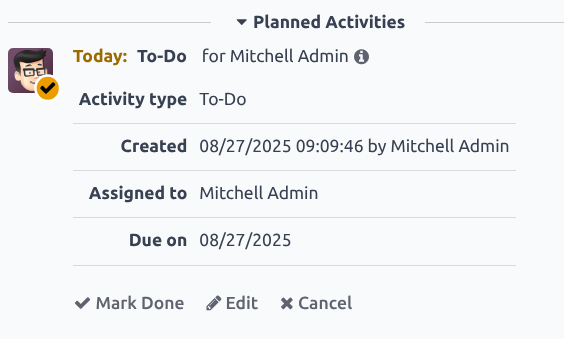 Egy tervezett tevékenység részletes nézete.