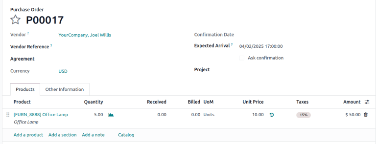 Példa PO. A Szállító az eladó portál felhasználói fiókja, Joel.