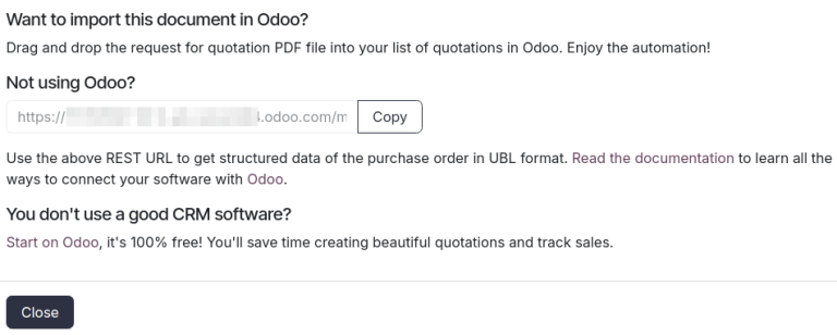 Felugró ablak a link másolásához.
