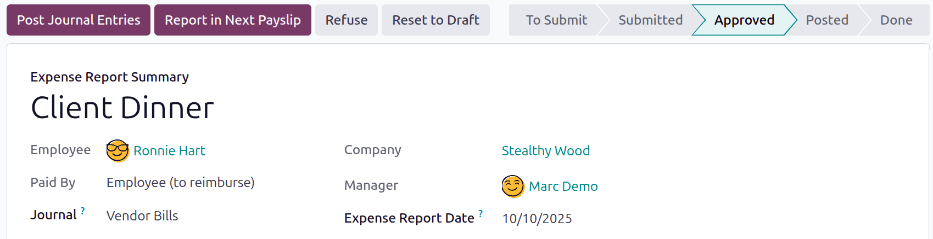 Egyetlen költségjelentés jóváhagyásra.