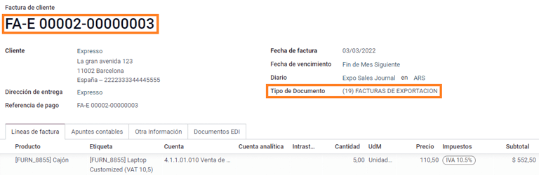 Export számla, E előtaggal