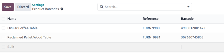 A Vonalkód mező kiválasztása a Termékkonfigurációs űrlapon.