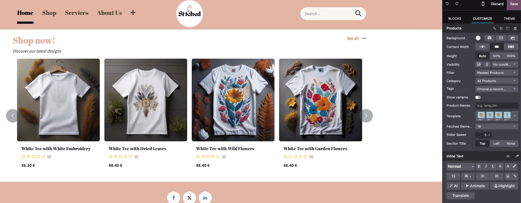 Példa egy termékek blokkra