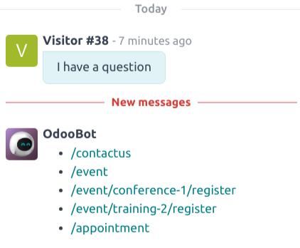 A /history parancs eredményeinek megtekintése egy Élő Csevegés beszélgetésben.