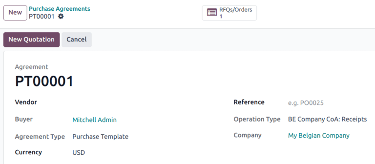 Az ajánlatkérés intelligens gombja egy beszerzési sablonon.