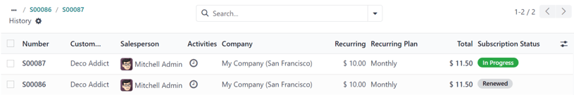 Megújítási ajánlat az Odoo Előfizetések alkalmazásban.