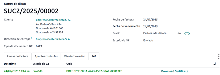 EDI dokumentum rekord elérhető a SAT fülön.