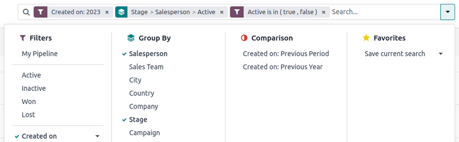 A keresősáv melletti lefelé mutató nyílra kattintva megnyílik egy szűrőmenü az elemzéshez.
