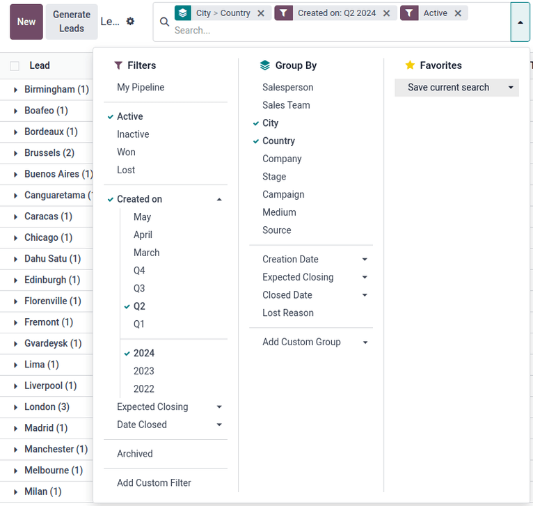 Válasszon ki bármennyi szűrőt és csoportot a keresési opciókban.