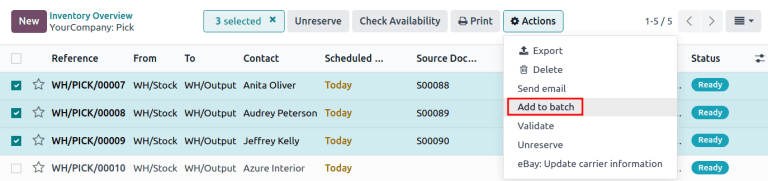 Használja a *Hozzáadás a köteghez* gombot a *Művelet* gomb listájából.