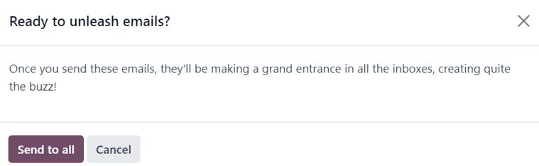 Felugró ablak nézete, amely akkor jelenik meg, amikor az e-mail űrlapon a küldés gombra kattintanak.