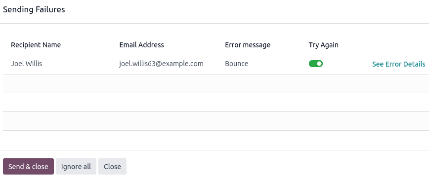 Példa egy küldési hibára.