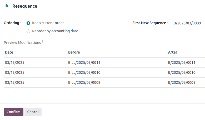 Újrasorrendezési opciók ablak