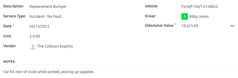 Adja meg a baleseti javítás adatait.