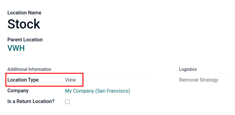 Raktárhelyszín típusok a helyszín létrehozási képernyőn.