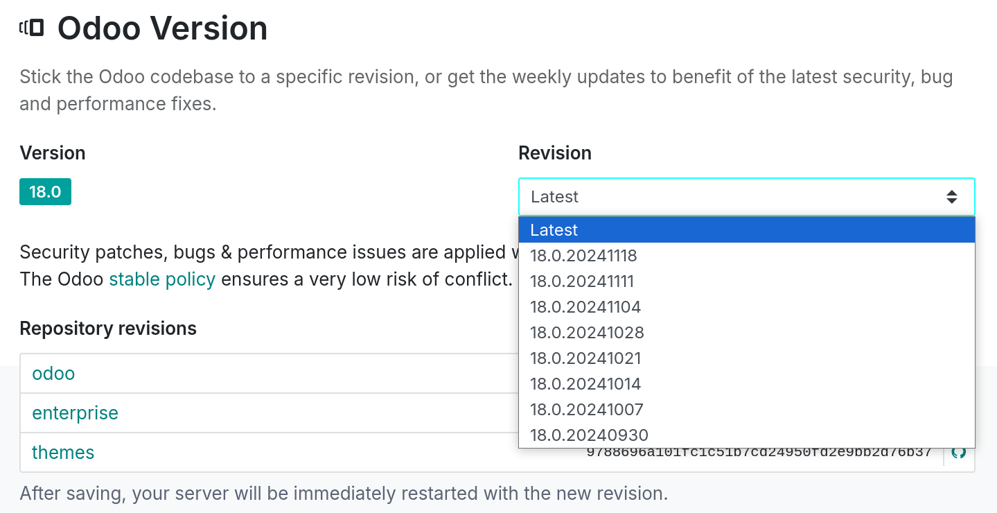 A beállítások fül revíziói
