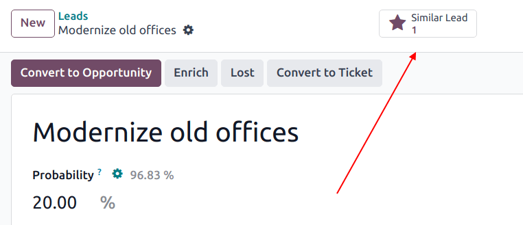 Közeli kép egy leadről, kiemelve a Similar Leads okos gombot.