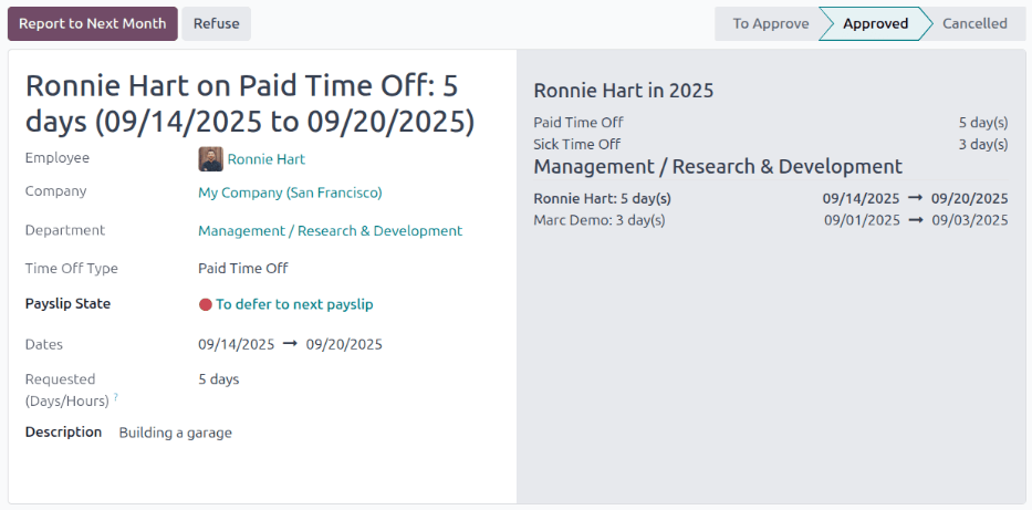 Az elhalasztandó egyéni kérelem szabadság részletei.