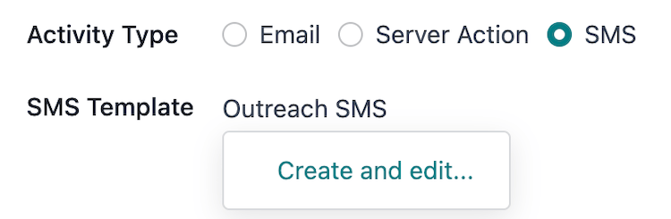 Az email létrehozása és szerkesztése legördülő opció a tevékenységek létrehozása felugró ablakban.