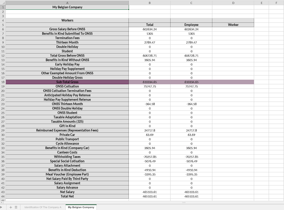 Társadalombiztosítási igazolás XLSX tartalom.