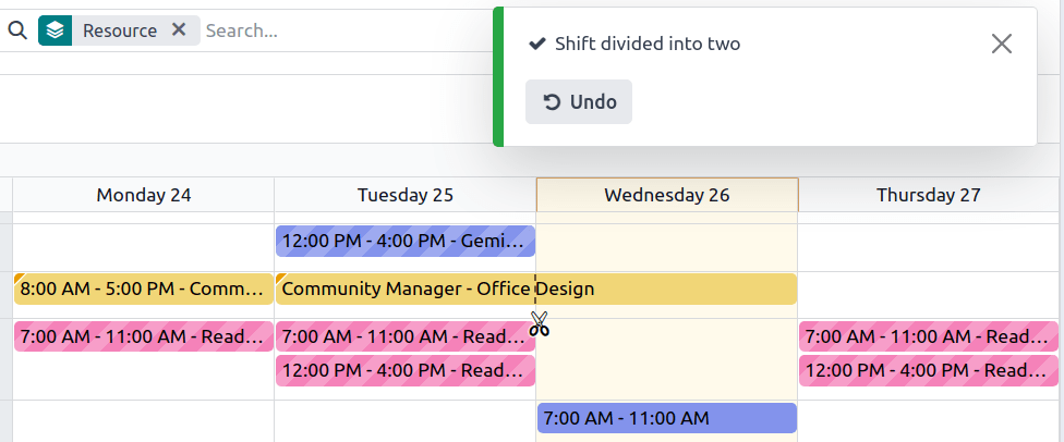Műszakok felosztása eszköz.
