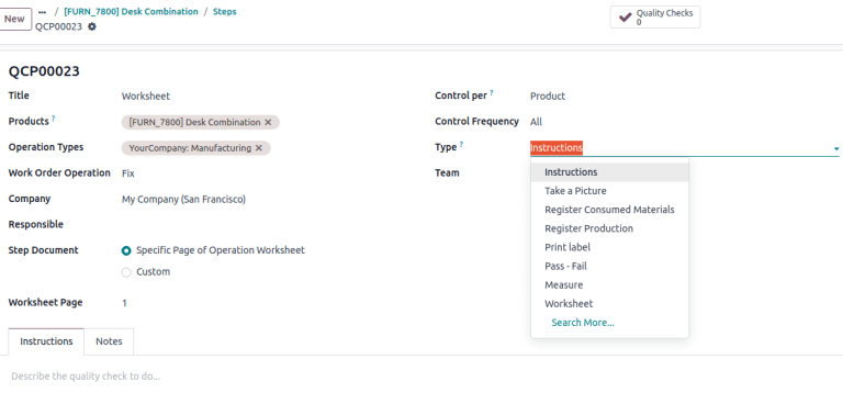 Mutassa a minőségellenőrzés hozzáadásának oldalát.
