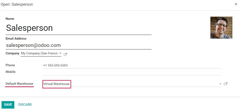 Alapértelmezett raktárhely az alkalmazotti űrlapon.