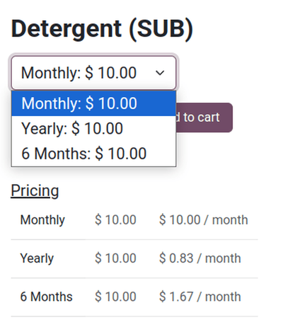 Előfizetési termék az eCommerce weboldalon.