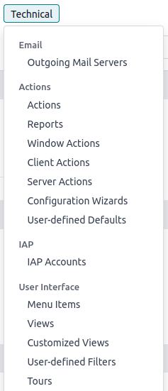 A technikai menü elérése