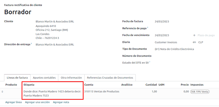 Jóváírási bizonylat a javított értékkel a számlasorokon.