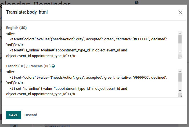 Az Időpontfoglalás sablon törzsének fordítása.