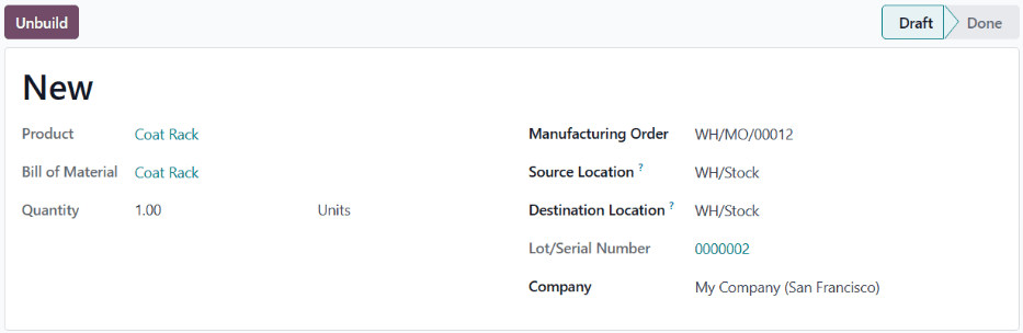 Egy kitöltött szétszerelési megrendelés.
