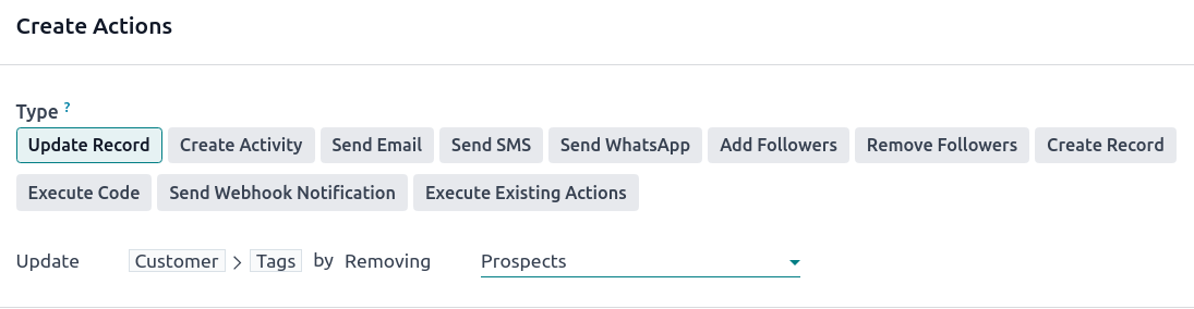 Example of an Update Record action