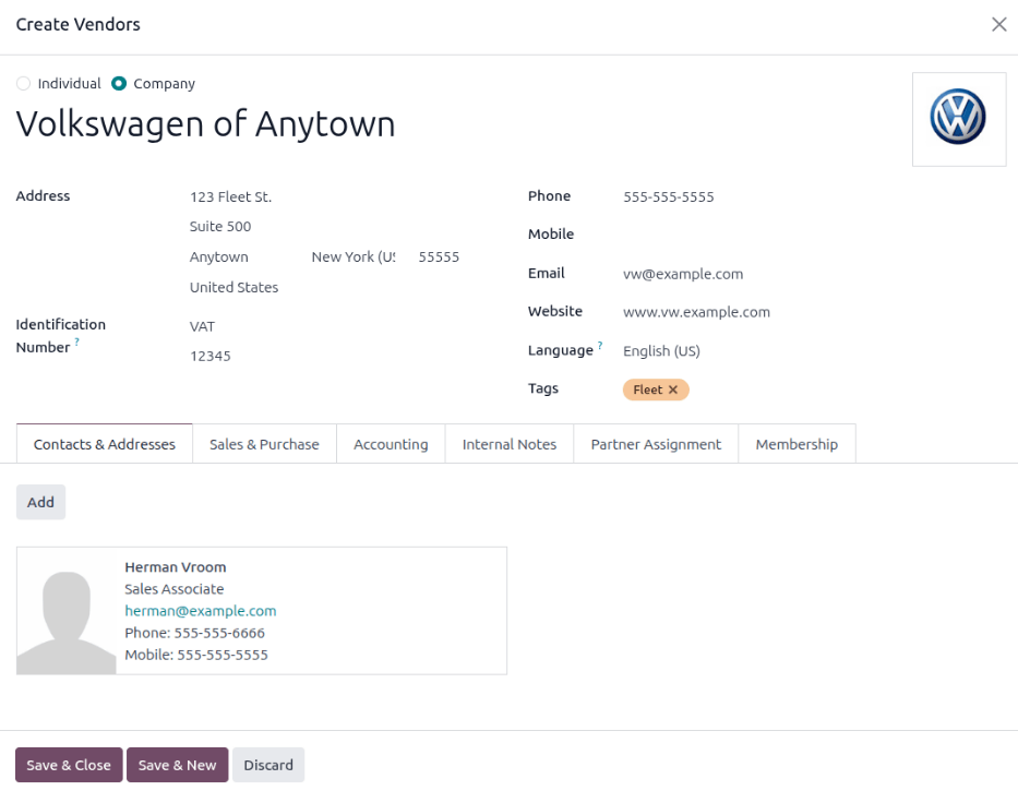 Űrlap beszállítók számára, amelyet ki kell tölteni új beszállító hozzáadásakor.