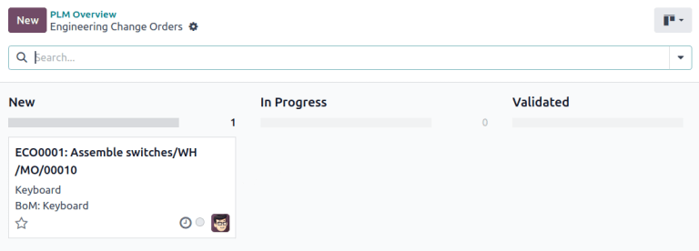 Find the new ECO in the "BOM Changes" ECO type, in the "New" stage.