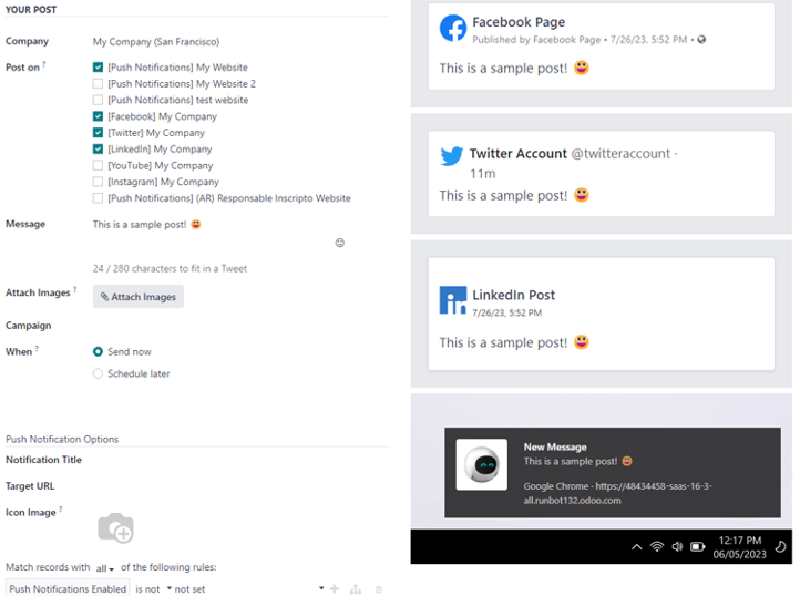Minta közösségi média bejegyzés vizuális mintákkal arról, hogyan fog megjelenni a közösségi média csatornákon.