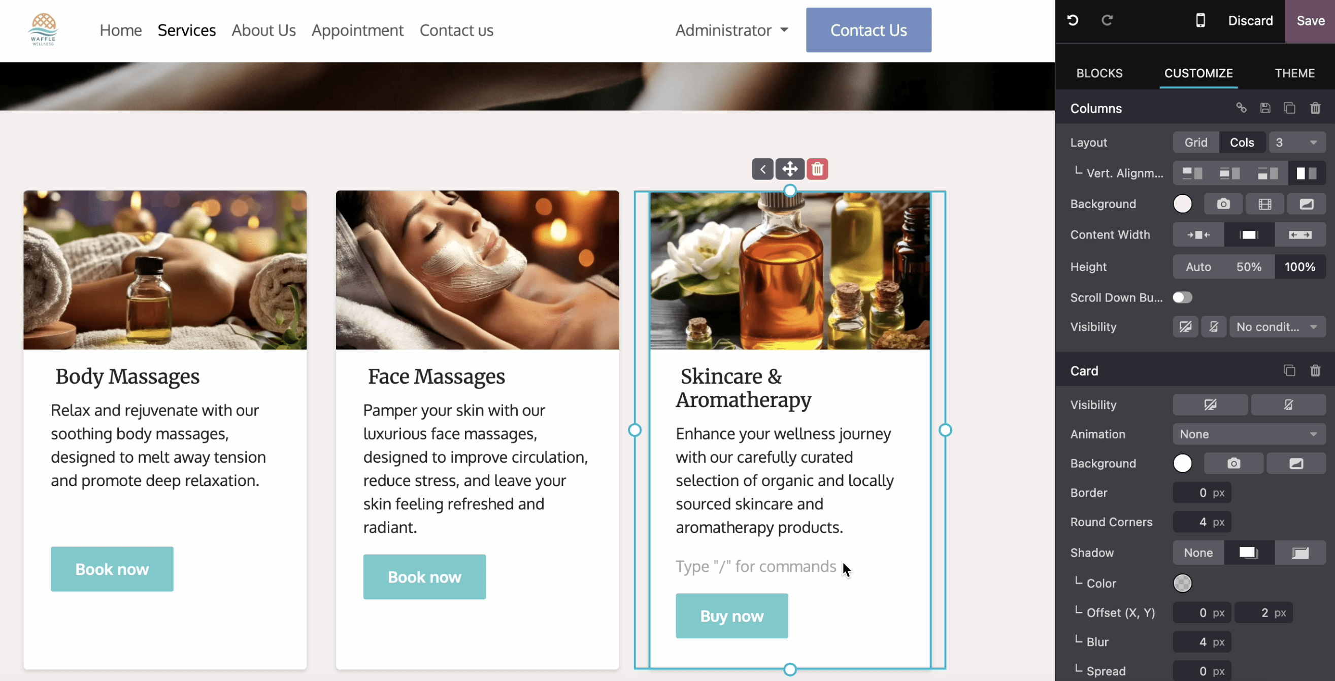 Írja be a / jelet a weboldal elemek hozzáadásához.