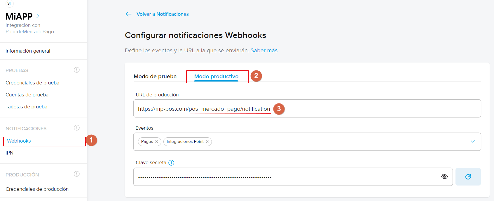 Webhookok konfigurálása a Mercado Pago-n.